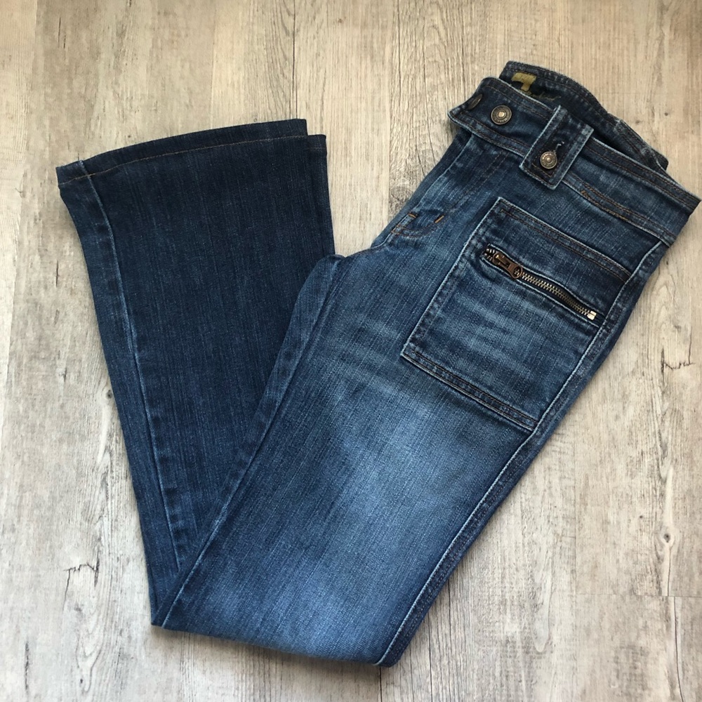 7 For All Mankind Dojo Flared Jeans Zipper Pockets